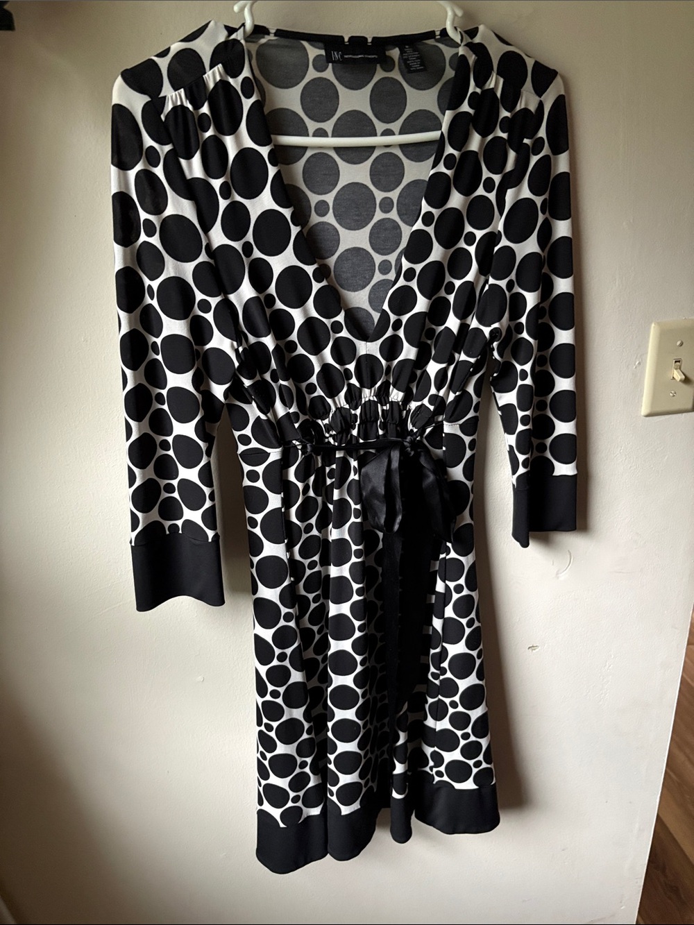 INC International Concepts Black & White Polka Dot Long-Sleeve Dress